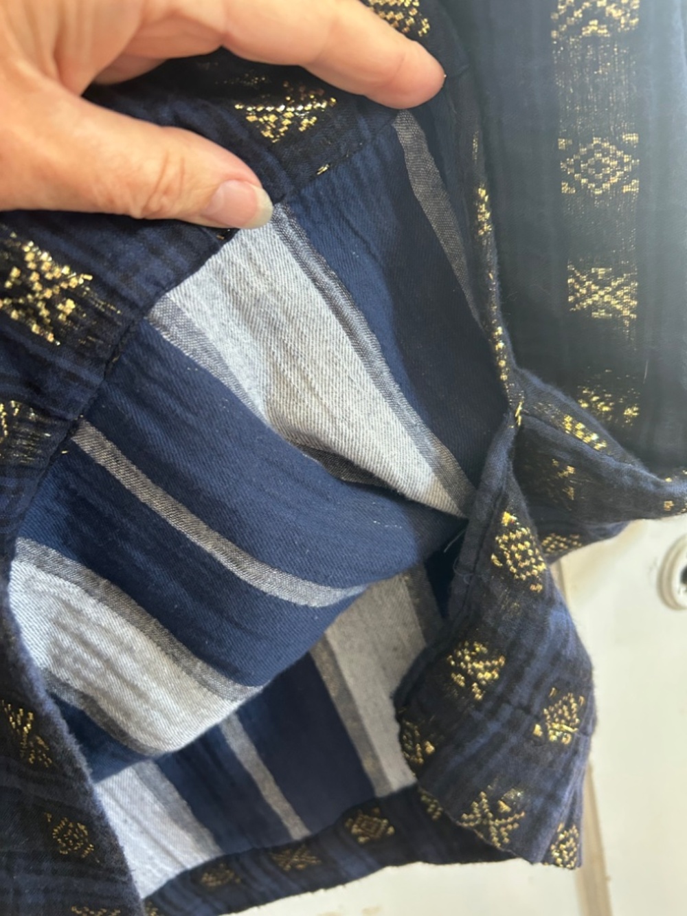 Navy and Gold Indian Cotton Dress - Picture 3 of 9
